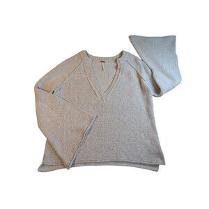 Free People Urban Outfitters Light Gray Bell Sleeve V-Neck Sweater SP
